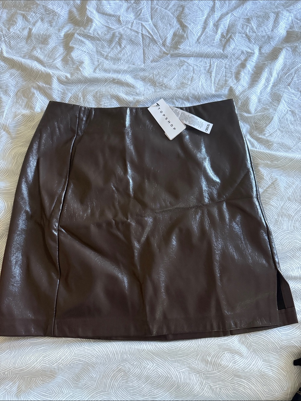 Topshop Dark Brown Faux Leather Mini Skirt